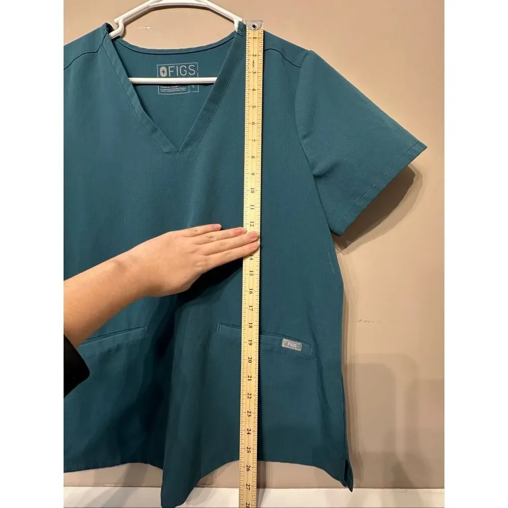 FIGS Limited Edition Casma 3 Pocket Caribbean Blue Medical Scrub Top Women's L - Picture 9 of 11